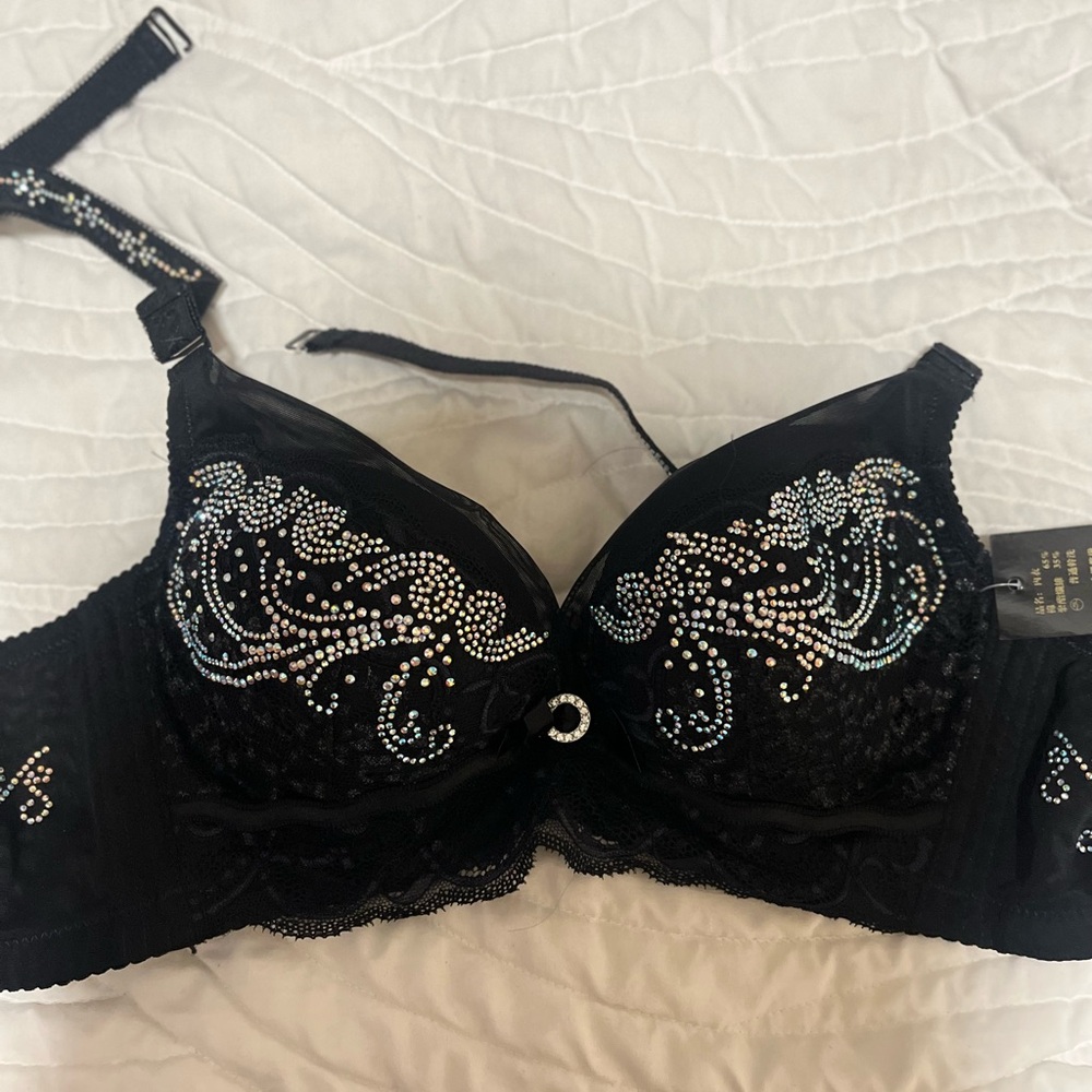Crystals/gems in crested bra